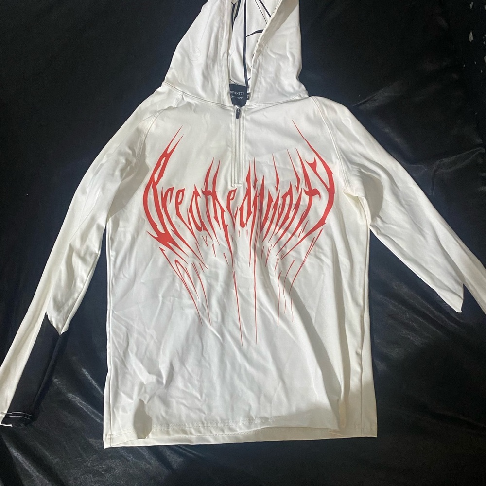 White Hoodie with Red Graphic Design